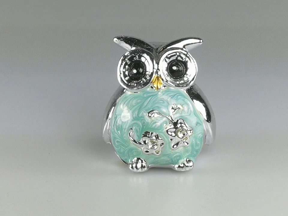 Eule blau silber 5 cm in Perlmutt Optik mit  Strass-Steinen - Dekofigur Eule🦉 - Bild 2 von 4