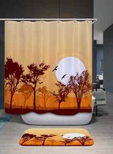 Birds Under White Moon- 3D Shower Curtain Polyester Bathroom Decor Waterproof