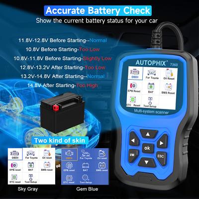 AUTOPHIX 7360 Elite Fit voor Toyota Lexus OBD2-diagnoseapparaat, alle systemen, OBD2-scanners, alle resetservice batterijregistratie, tool, uitleesapparaat, geschikt voor Toyota RAV4 Camry Corolla