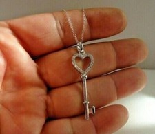 Heart Key Pendant 0.5Ct Created Diamonds Women's 14K White Gold Plated 18" Chain