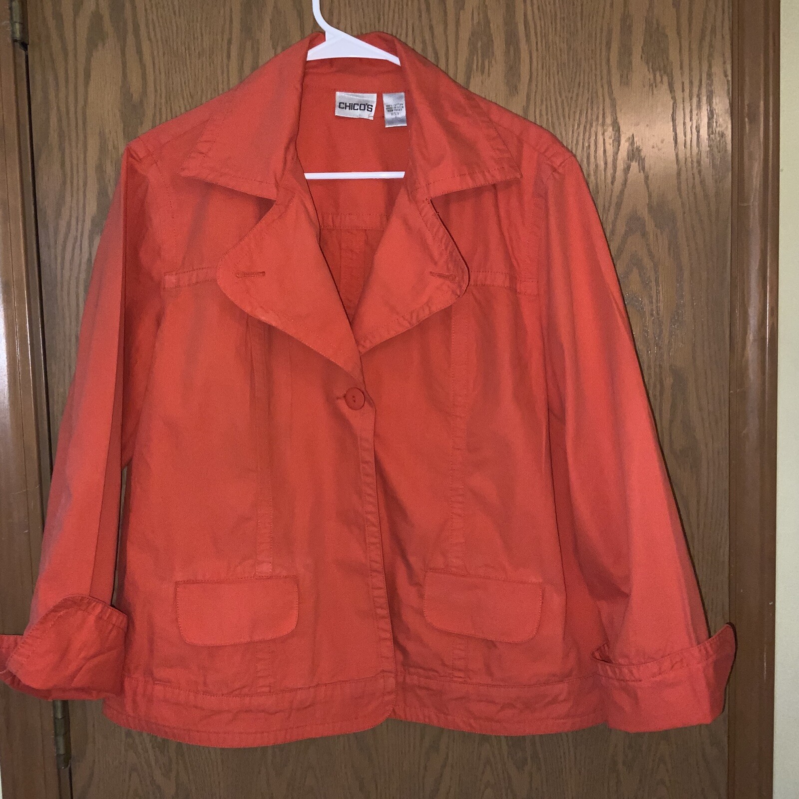 Chico's Size 3 Orange Single Button Jacket boxy c… - image 1