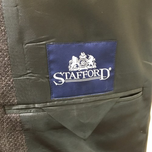Stafford Mens 42R 100% Wool Windowpane Blazer 3 Button Jacket Charcoal & Blue - Picture 9 of 12