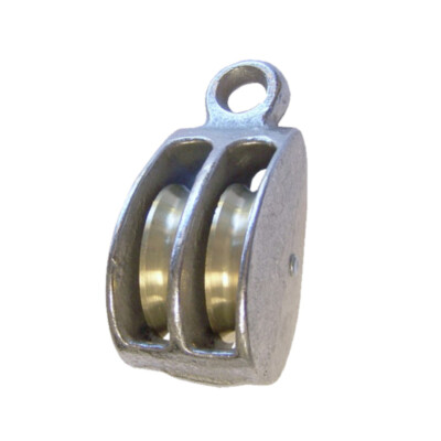 Golberg Rigid Eye Double Wheel Pulley Steel w/ Nickel Plating 3/4'' to 2'' Sheave
