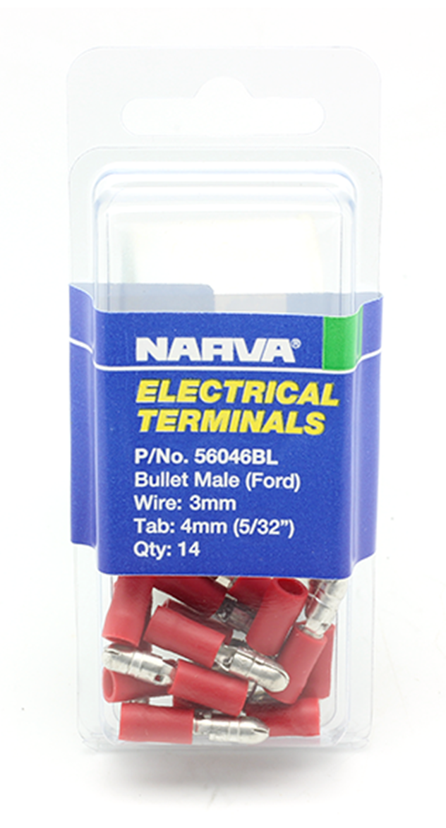 2x Narva ELECTRICAL TERMINAL MALE BULLET CONNECTORS 3mm 14Pcs Insulated