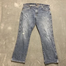 Wrangler Slim Boot Jeans Mens 38x32 Medium Blue Distressed Denim