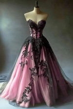 Vintage Black Lace Gothic Wedding Dress Royal Blue Lining A-Line Sweetheart