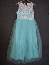 Sleeveless Turquoise Girls Princess Dress Bridesmaid Gown Pageant 14-16 yrs
