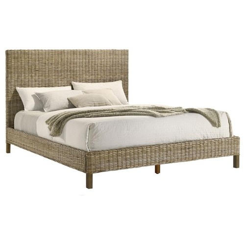 Coaster Zyla Coastal Woven Rattan Wood Queen Panel Bed Kubu Gray - Picture 3 of 6