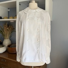 Vintage 80 s Louis Feraud White Jacquard Blouse Double-breasted Button Sz 8