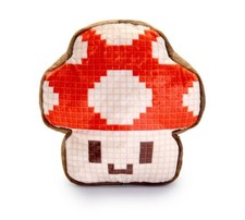 FAO Schwarz Retro Pixel Mushroom Toy Plush Accent Pillow Video Game Theme NEW 