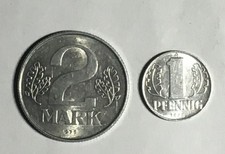 Lot 2 Coin East Germany 1 pfennig 1968 2 mark 1975 combined shipping