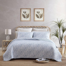 - King Quilt Set, Reversible Cotton Bedding with Matching Sham, Coastal Bedding