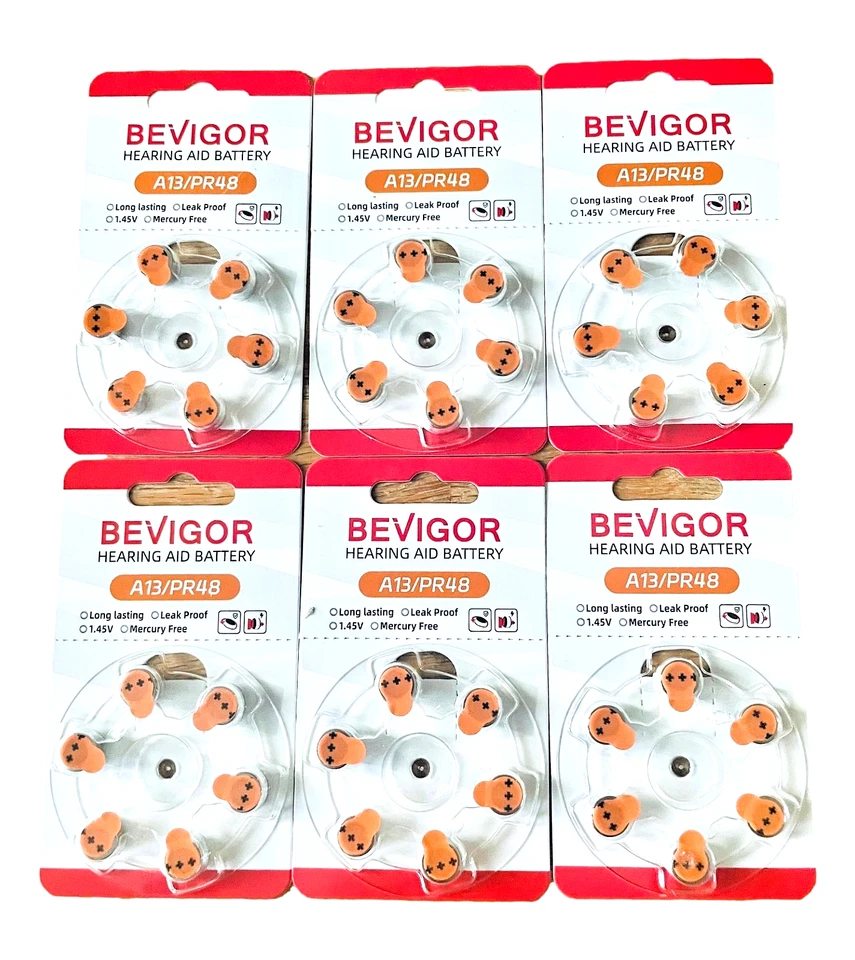 BEVIGOR ORIGINAL A 13 (Orange) PR48 Hearing Aid Batteries x 6 (SIX) packs =36 Batteries