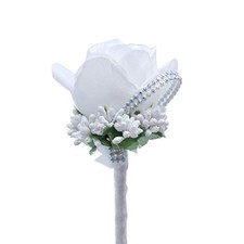 2 PCS Wedding Boutonniere Groom Groomsman Corsage Rose Silk Flower Suit for W...