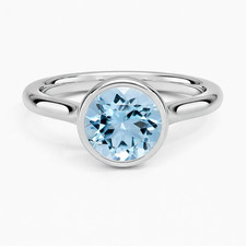 1.50Ct Round 7mm Aquamarine Ring Bezel Set 925 Sterling Silver Women  s Ring