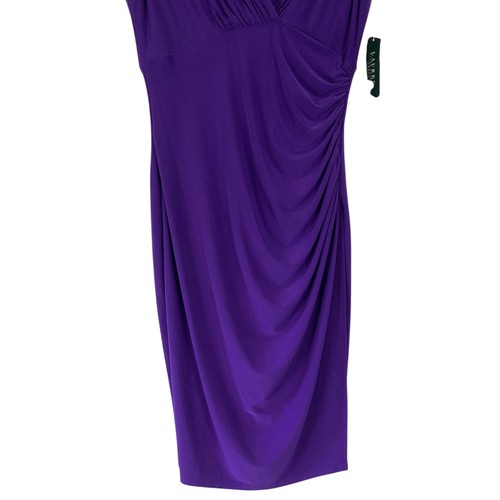 Vestido Vaina Lauren Ralph Lauren Púrpura Acanalado Manga Gorra Cuello en V Talla 12 Nuevo con Etiquetas - Imagen 3 de 9