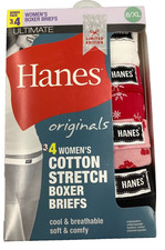 Hanes Originals Boxer Brief Panties Womens 8/XL Cotton Stretch 4 Pack Christmas