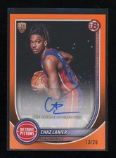 2025-26 Bowman CHAZ LANIER #RVA-CL Orange Border RC AUTO /25 Detroit Pistons