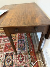 Vintage Victorian Mahogany Drop Leaf Table Wheels Drawer Turned Legs Wood KT22d