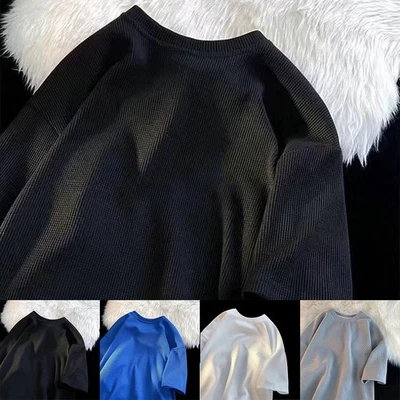 T-shirt homme longueur régulière demi-manches couleur unie décontracté vête - Photo 1/4