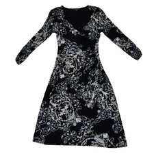 Karen Kane Dress, NWT Cascade Faux Wrap Black Gray 3/4 Sleeve Size Small