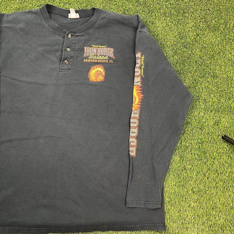 Camisa de colección Iron Horse salón para hombre 2XL Henley motocicleta motociclista 2004 Eagle Foto 4 de 4