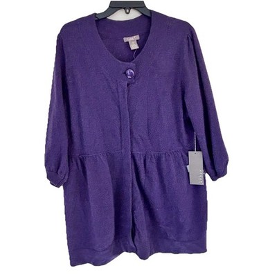 NWT Kenar purple peplum cardigan sweater Size XL Lamd Wool Angora Blend