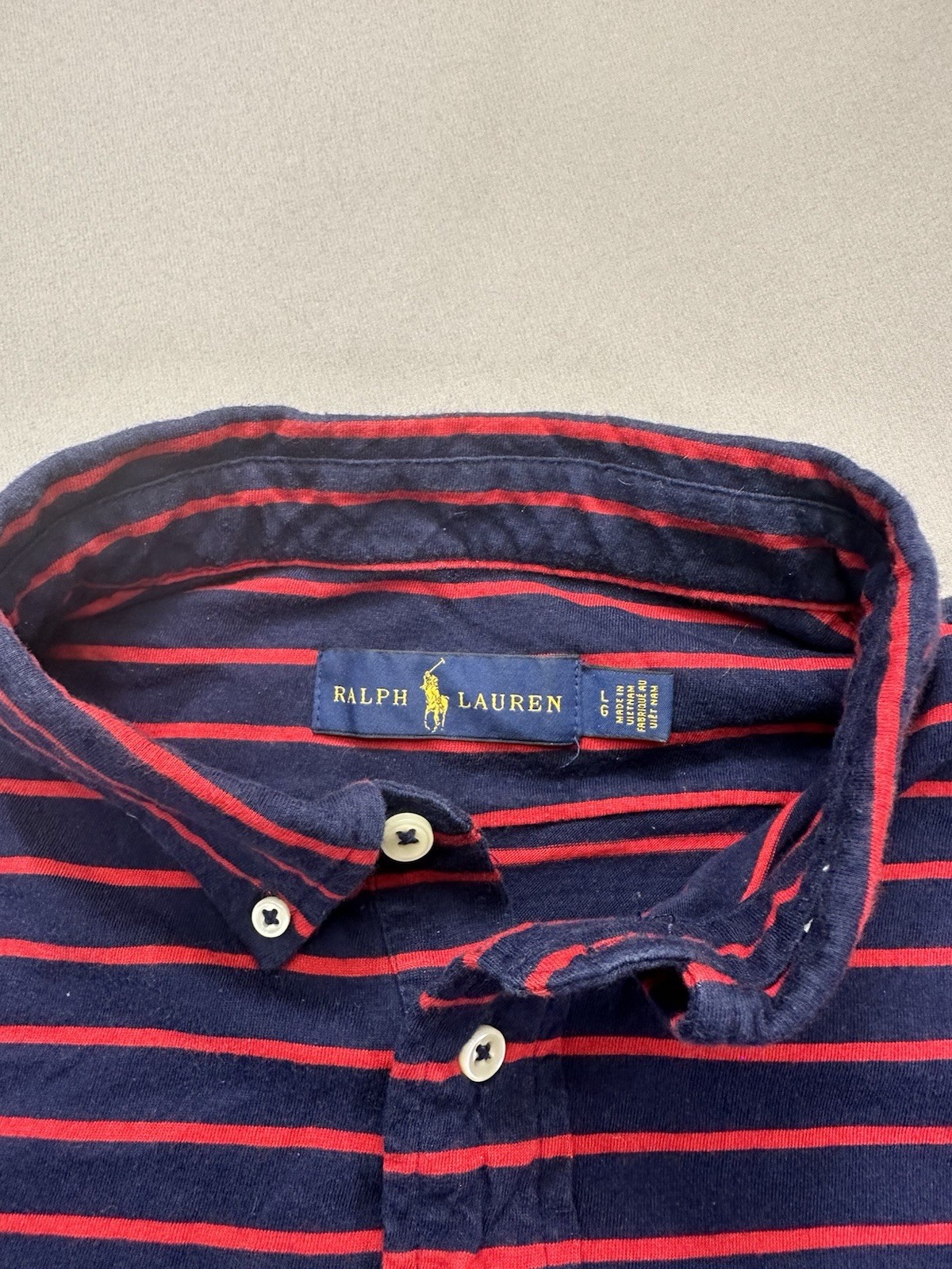 Ralph Lauren Men’s Red Navy Striped  Short Sleeve Polo Shirt Size L