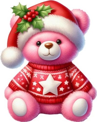 Rosa Weihnachten Teddybär Wandbild Schlafzimmer Laptop Vinyl Aufkleber Abziehbild 6 Größen
