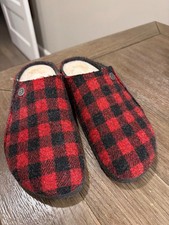 Birkenstock red buffalo plaid wool felt Zermatt slipper clogs shearling 41