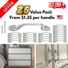 25 Pack Satin Nickel Cabinet Handles Closet Drawer Arch Pulls Kitchen Hardware