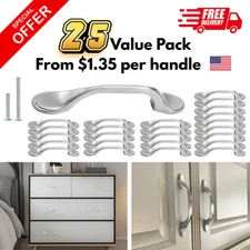 25 Pack Satin Nickel Cabinet Handles Closet Drawer Arch Pulls Kitchen Hardware