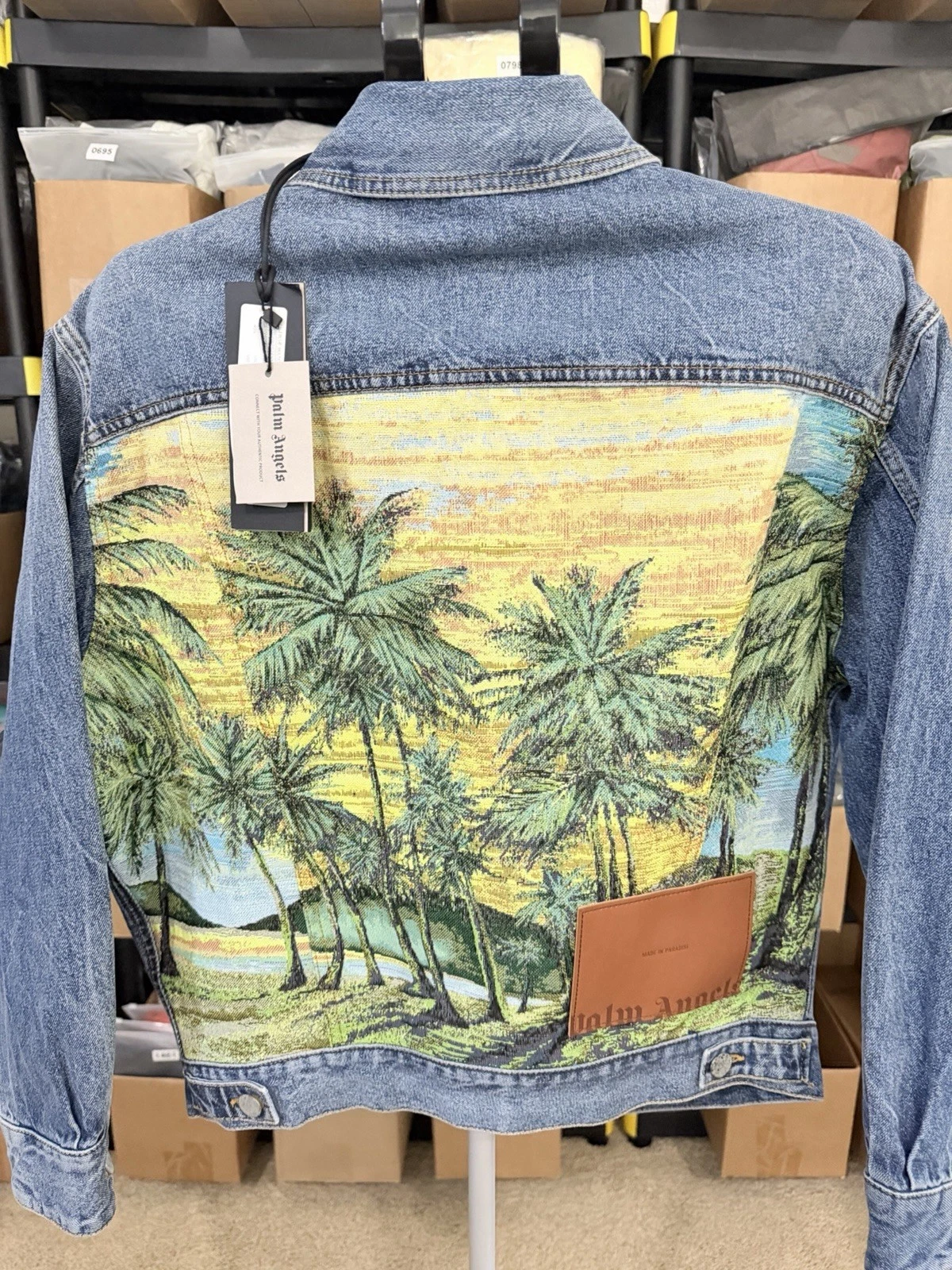 Palm Angels Palms Sunrise Denim Jacket Cobalt Blue XS Oversized NWT $1170 image 9