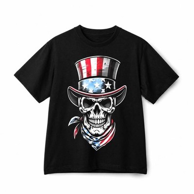Patriotic Uncle Sam Skull Distressed Veteran USA Graphic Cotton T Shirt Unisex