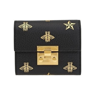 Gucci metal lock bee print short folding wallet 4.5×0.98×3.5 in