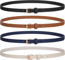 4 Pack Skinny Women Leather Belt for Dresses Thin Waist Belt for Jeans Pants wit