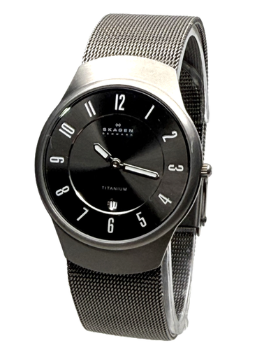 SKAGEN 533LTTM TITANIUM CHARCOAL LUMINOUS DIAL DATE MESH BAND MEN'S WATCH - Picture 2 of 16