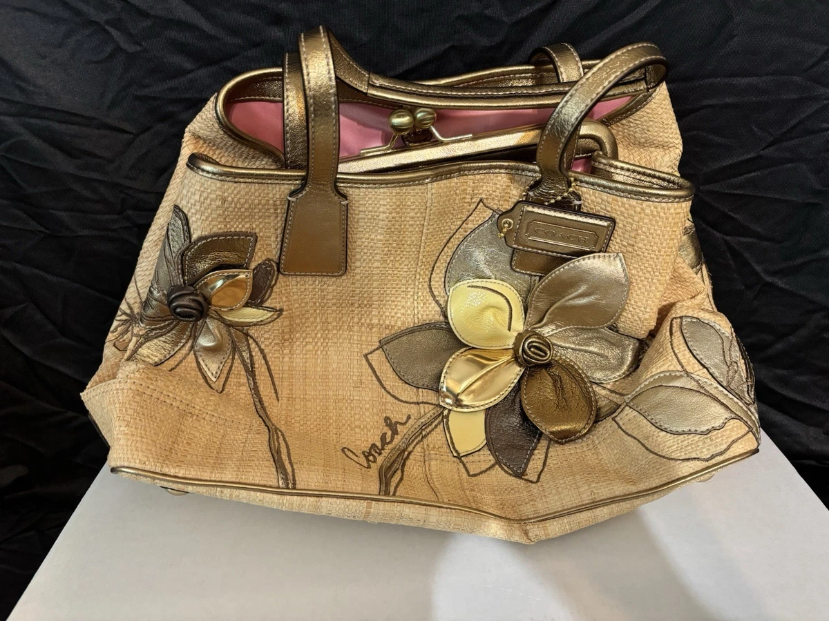 バッグ COACH Hamptons Weekend Straw Tote Bag Coach Hampton Floral Straw Exterior Bags & Handbags for Women for