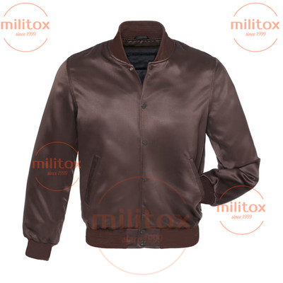 Varsity Satin Bomber Jacket Brown   Premium Quality, Free Shipping, No VAT