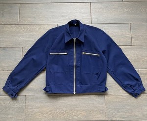 Vintage 1960's French Cotton 2 Pockets Zip Cyclist Work Chire Blue Jacket sz 46