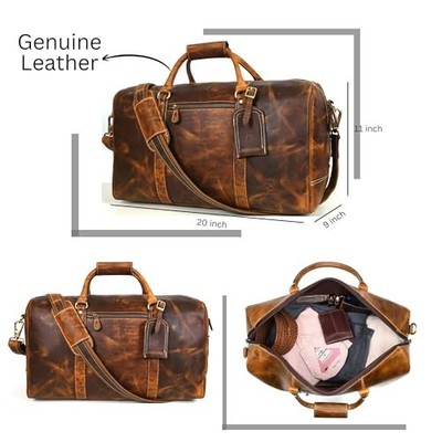 Leather Duffel Bag for Men & Women Travel, Weekend, Overnight, Gym Bag