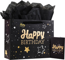 Black Birthday Gift Bag with Tissue Paper and Greeting Card, 13'X10.2'X4.9', ...