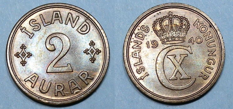1940 ICELAND 2 AUR CHOICE UNC RB #583-64