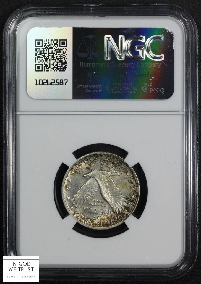 1918 Full Head Standing Liberty Silver Quarter 25C NGC AU 58 FH CAC (Toning!) - Image 2 of 4