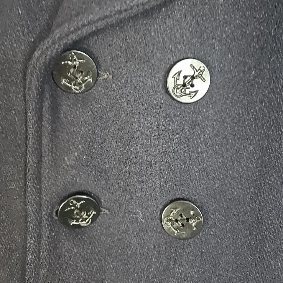 Abrigo Fidelity Pea De Colección Para Hombres 42 Azul Marino Botones Ancla Militar Hecho en EE. UU. Foto 4 de 4