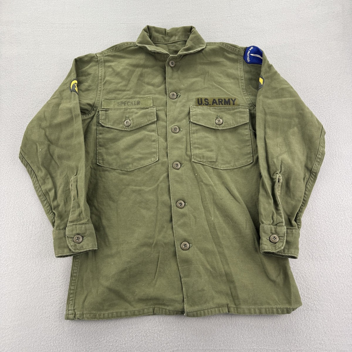 Vintage US Army Field Shirt Mens Small OG-107 Sateen Patch Vietnam