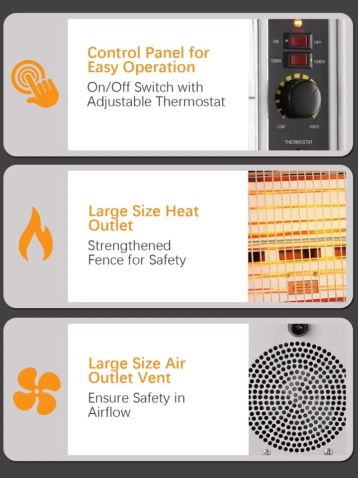 JASUN Radiant Heater Electric Space Fast Heating with Adjustable White  - Image 4 of 4