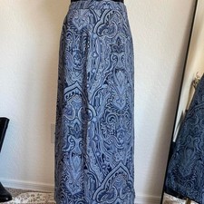 Vintage Talbots Petites 100 Silk Boho Blue Paisley Skirt