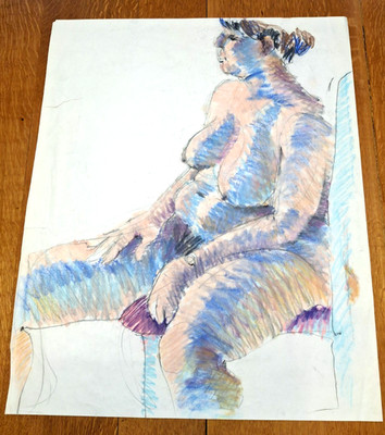 Full-Figured Woman Drawing   Voluptuous Female Form in Soft Pastel Vibrant 32x26