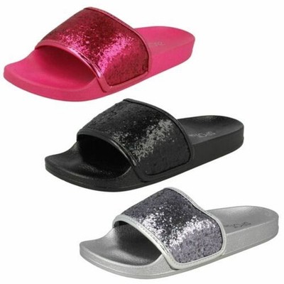 Spot On Women's Glitter Vamp Flat Slip On F0R0111